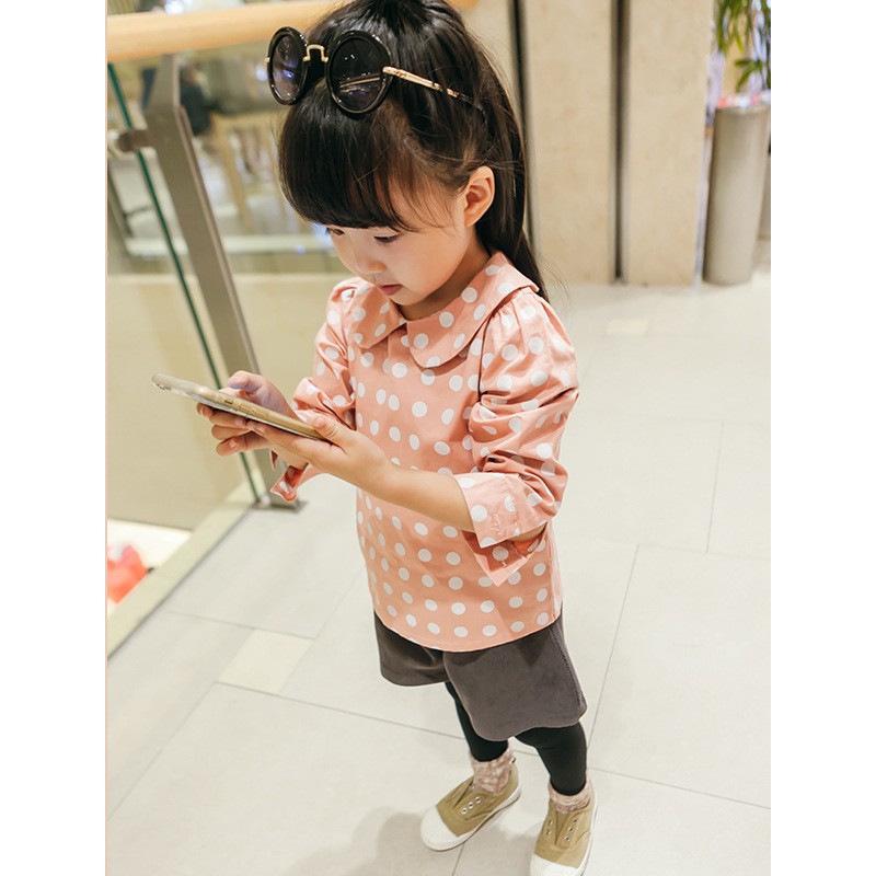 YD3236newデザイン子供シャツドットプリントかわいい女の子シャツ仕入れ・メーカー・工場