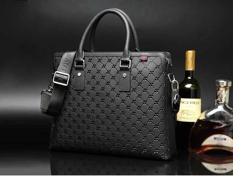 Customized Your Logo Cowhide Leather Business Men Handbag 14" Fashion