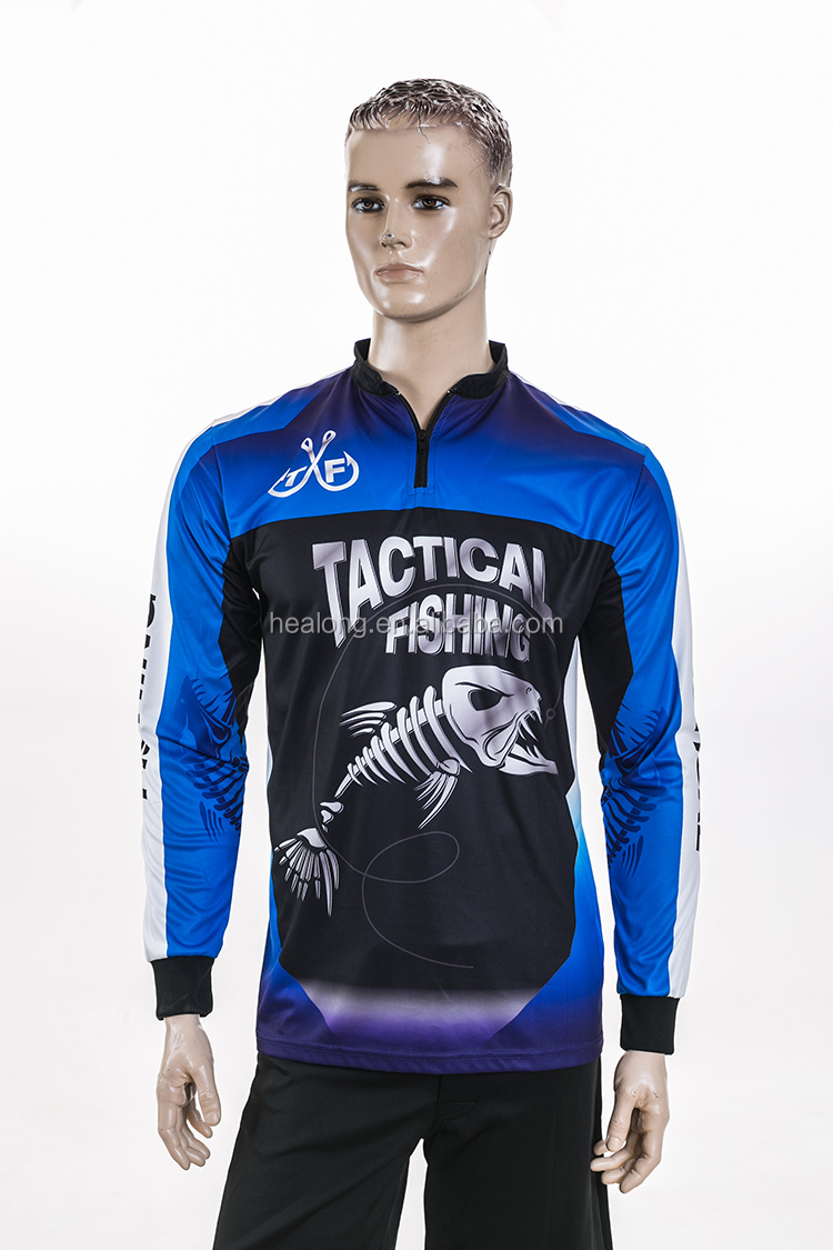 デジタル印刷されたロイヤルブルー釣りジャージ卸売安いロングスリーブフィッシングシャツ仕入れ・メーカー・工場