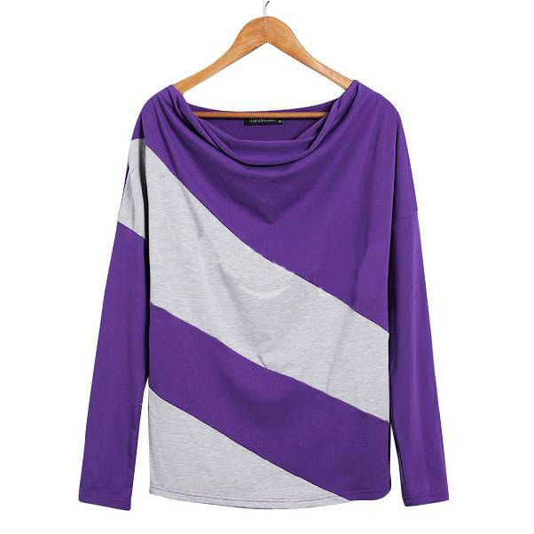 プロモーション緩いスリーブtシャツステッチストライプロング- 長袖プルオーバーニットウェアg0436女性のための卸売問屋・仕入れ・卸・卸売り