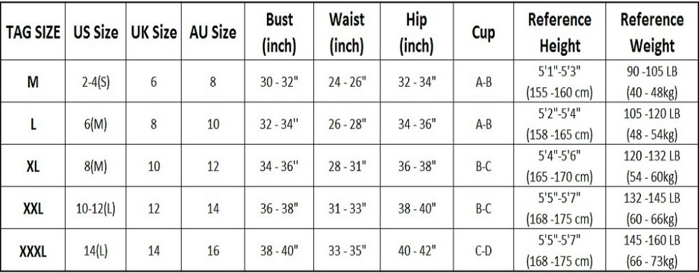 Swimsuit size table-1