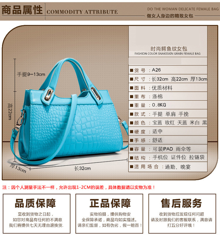 卸売2015皮革フェイクレザーバッグファッションpuワニの穀物のハンドバッグのショルダーバッグの女性仕入れ・メーカー・工場