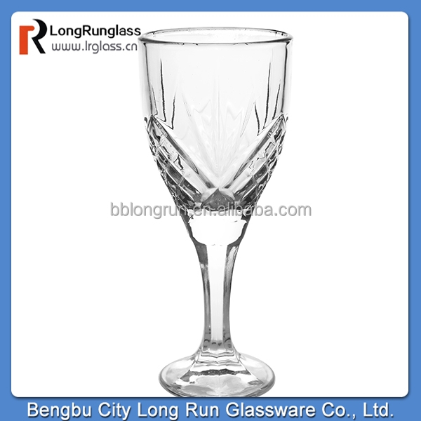 LongRun unique design hotsale red wine glass cup machine pressed beautiful flower glass goblet