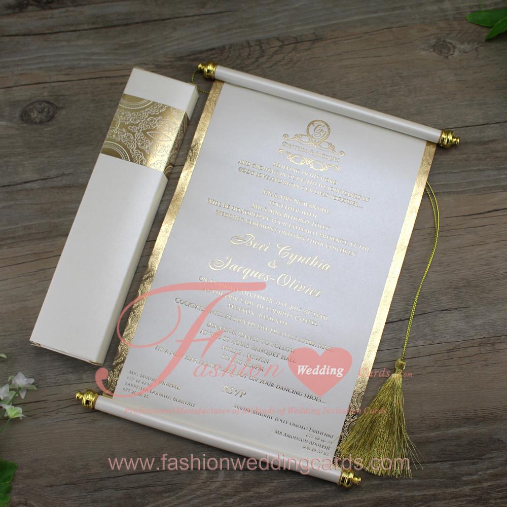 Indian Customized Ivory Scroll Wedding Invitations with Box