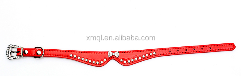 赤い細い革犬の首輪弓ダイヤモンドベルトが飾ら仕入れ・メーカー・工場
