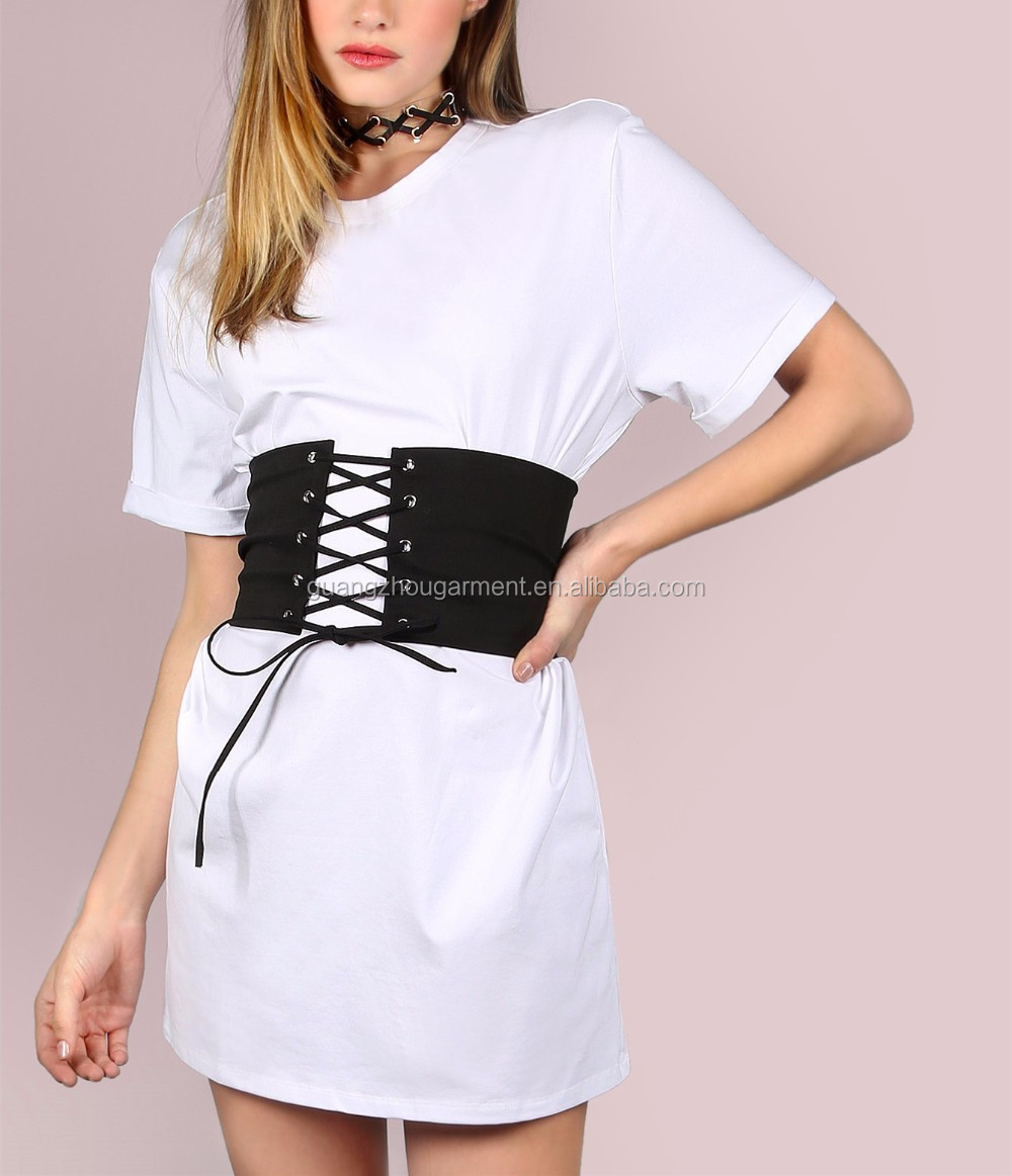 svulst Descent kabine Source Ladies white Short Sleeve Belted Corset Tshirt Dress on m.alibaba.com