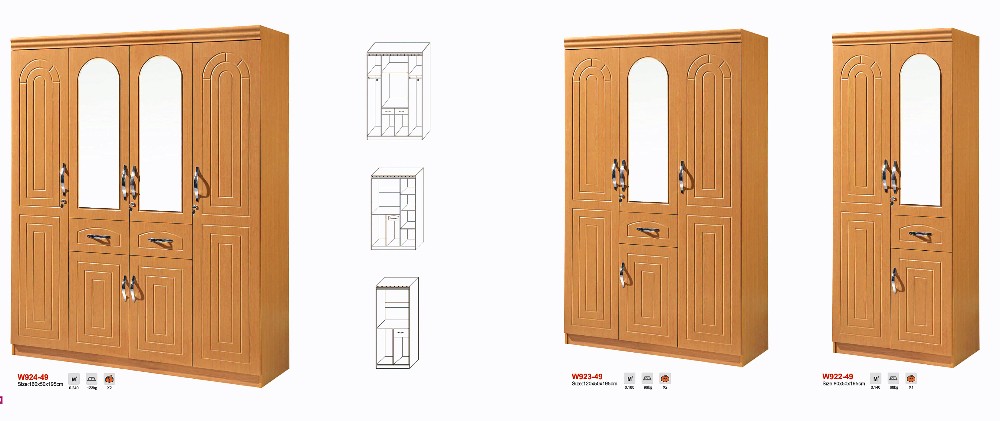 佛寝室家具木製の食器戸棚のデザイン安いミラー化された壁がマウントされている引き出し付きワードローブの戸棚仕入れ・メーカー・工場