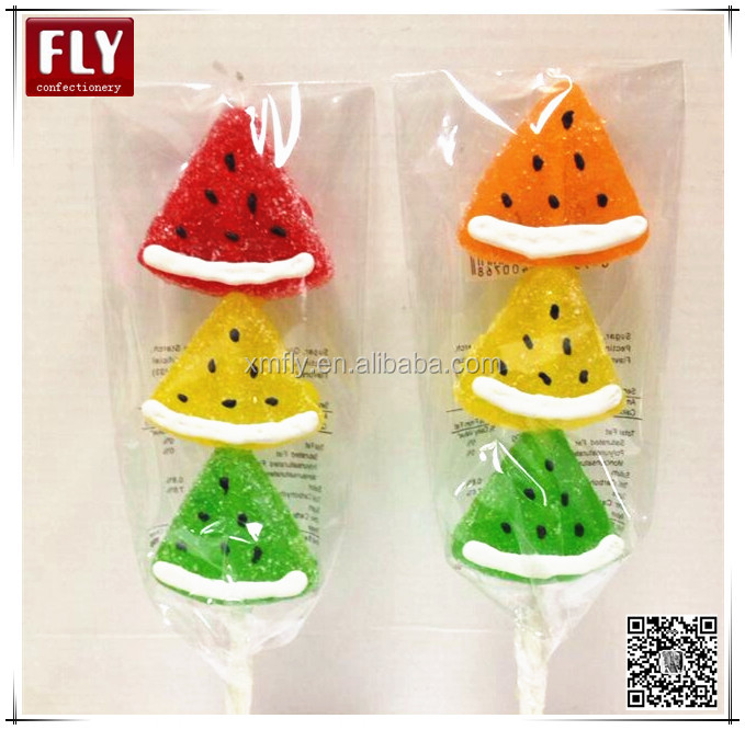 Fruit shapes Halal pectin sweets candy stick jelly candy lollipop,China