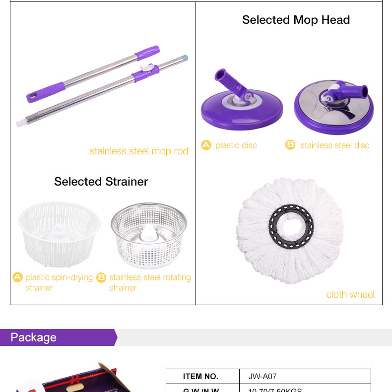 最高の品質紫色のマイクロファイバー魔法のモップ360簡単に回転魔法のモップリフィル付きラウンドjw-a07ダストモップ問屋・仕入れ・卸・卸売り