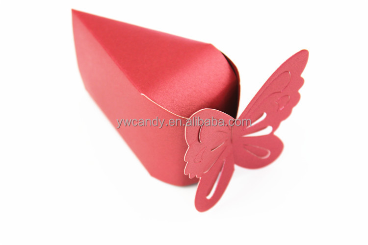 Red Color Glossy Paper Novelty Customized Hallowed out Butterfly Cake Design Wedding/Birthday Party Gift Box Candy Boxes