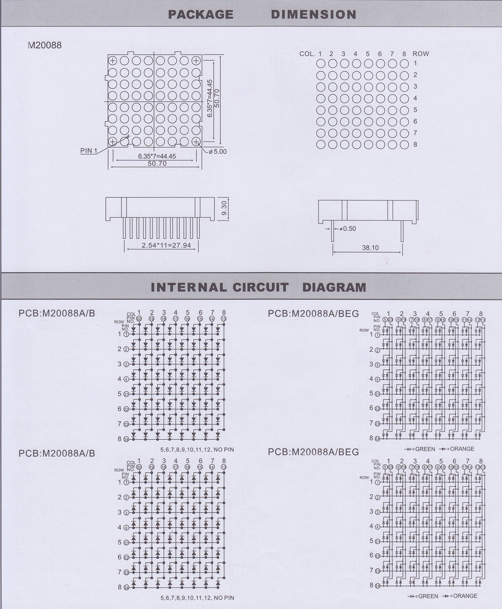 Bi-color led 5mm 8x8 dot matrix display, 60.2x60.2 matrix bi-color led matrix