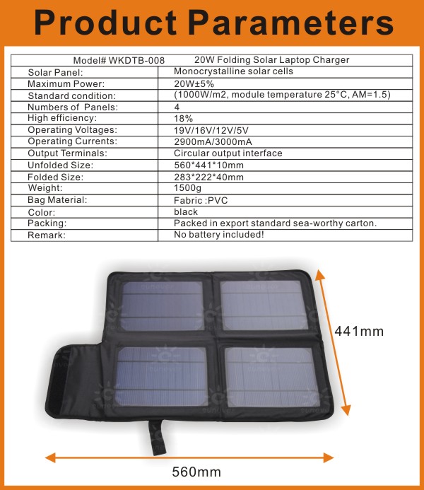 多目的ソーラーラップトップ充電器20w/折りたたみ式ソーラーパネル折畳/ポータブル太陽電池パネル問屋・仕入れ・卸・卸売り