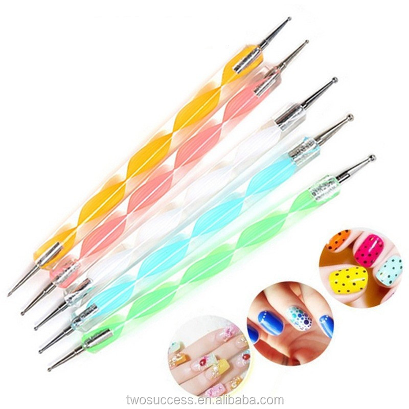 5pcsset 2 Ways Marbleizing Dotting Manicure Tools Pen Nail Art Painting Pen 2017 .jpg