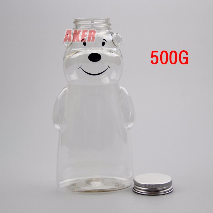 Top Quality Cute 500g Bear Shape Plastic Candy Jar Container With Metal