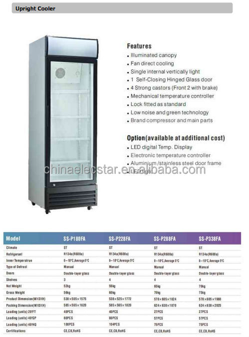 Single Door Upright Display Cooler Show Case Refrigerator Buy