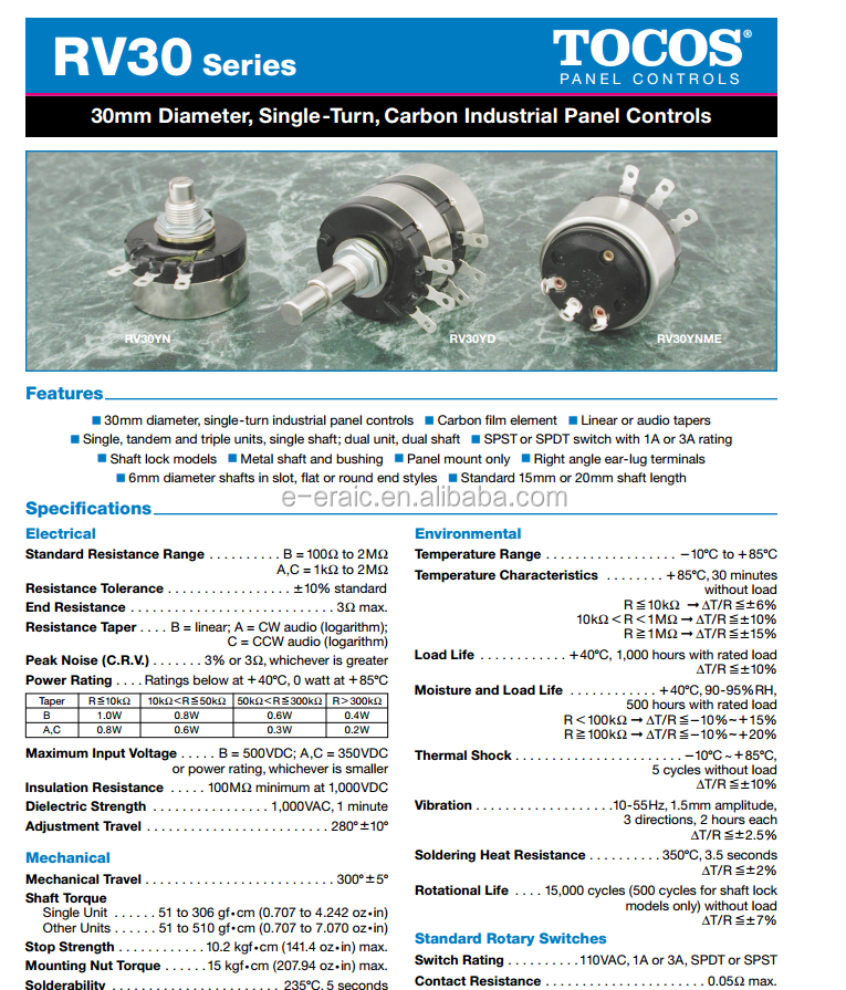 RV30YN 20S B502 Rotary Potentiometer - 5 K Ohm Carbon RV30YN 20S B502 Rotary Potentiometer - 5 K Ohm Carbon