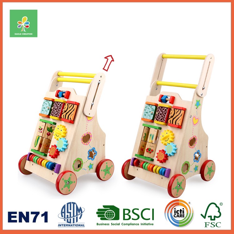 Wooden Baby Walker With Shape Sorter Toy And Blocks Educational Toddler