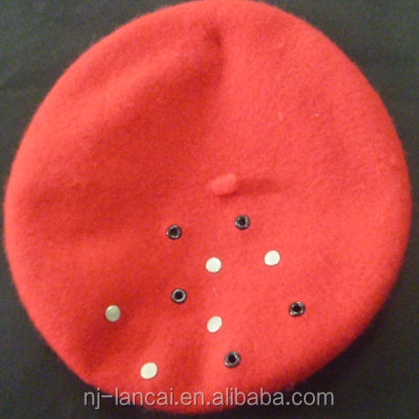 ファッションレディース赤2014年リベット付きベレー帽問屋・仕入れ・卸・卸売り
