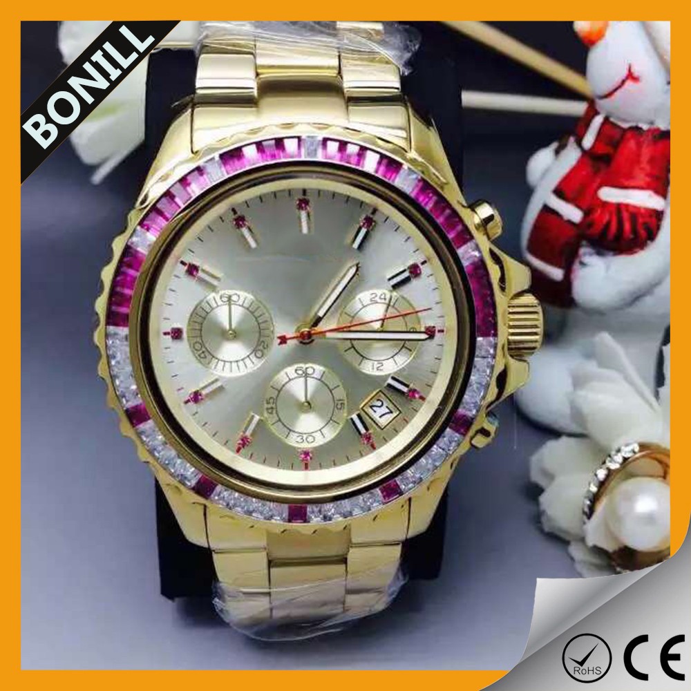 Assorted Gold Color Japan Movt Quartz Watch Genuine Leather Band Women