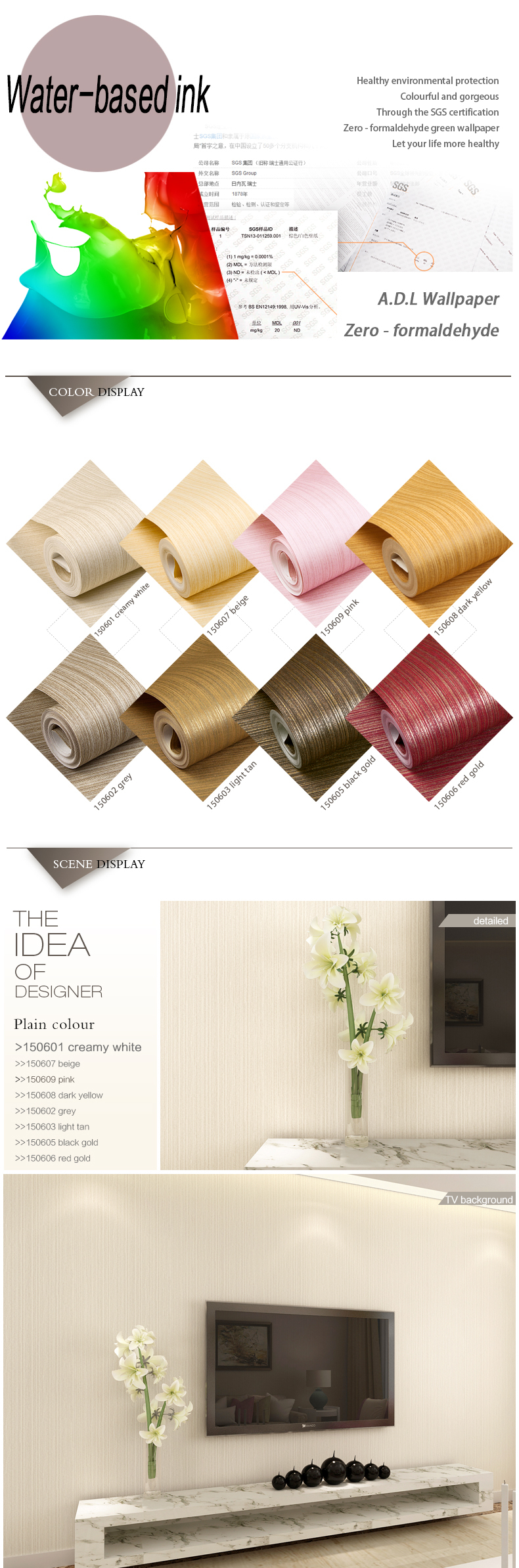 Nieuwste moderne 2015 effen kleur non woven tv/bank behang ...