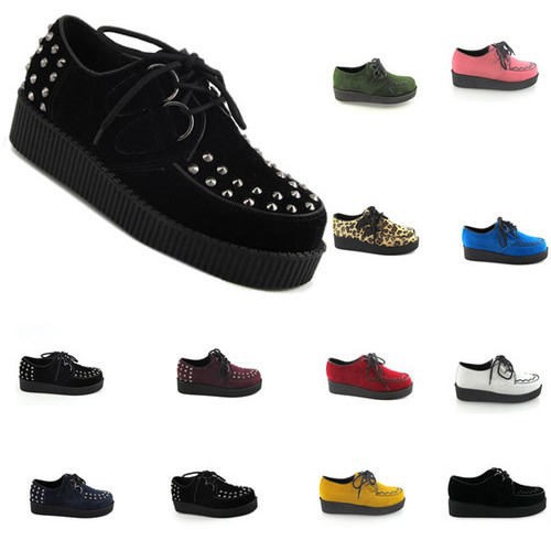 WOMENS SHOES CREEPERS PLATFORM WEDGE LACE UP SHOES CASUAL SHOES BOOTS