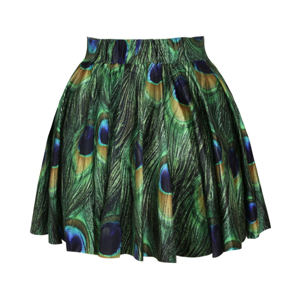 New women pleated skirts The peacock feather printed fashion skirt for