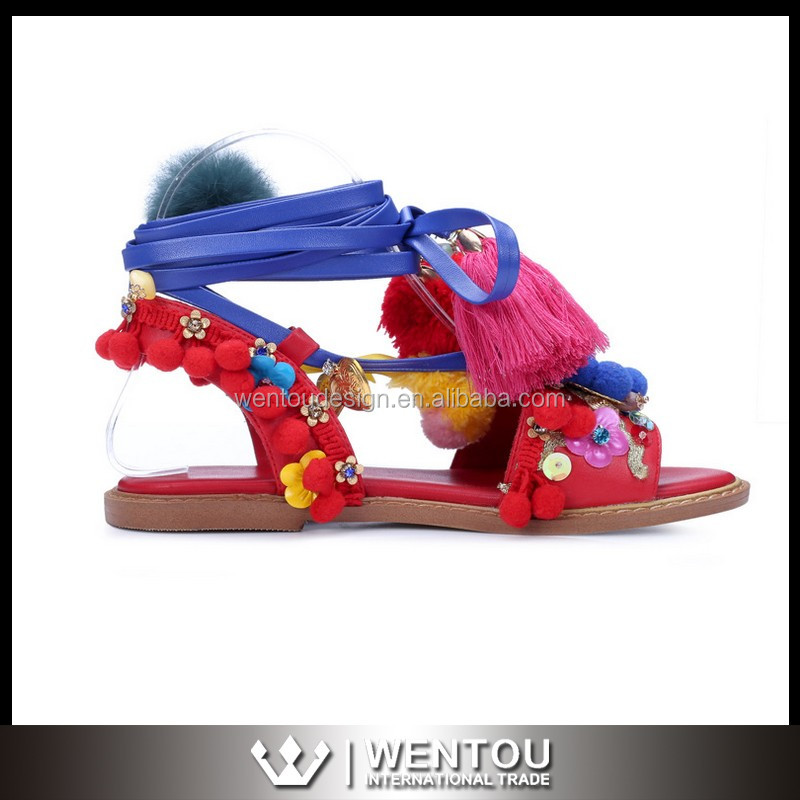 ホット販売革タッセルpom pomサンダル仕入れ・メーカー・工場