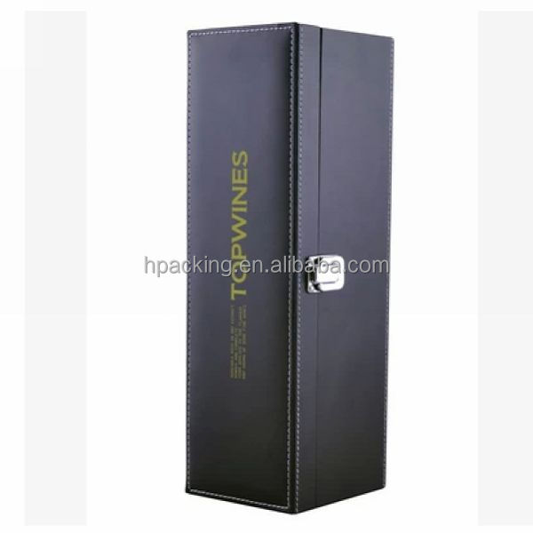 accept custom order black pu leather champagne flute bottle gift box