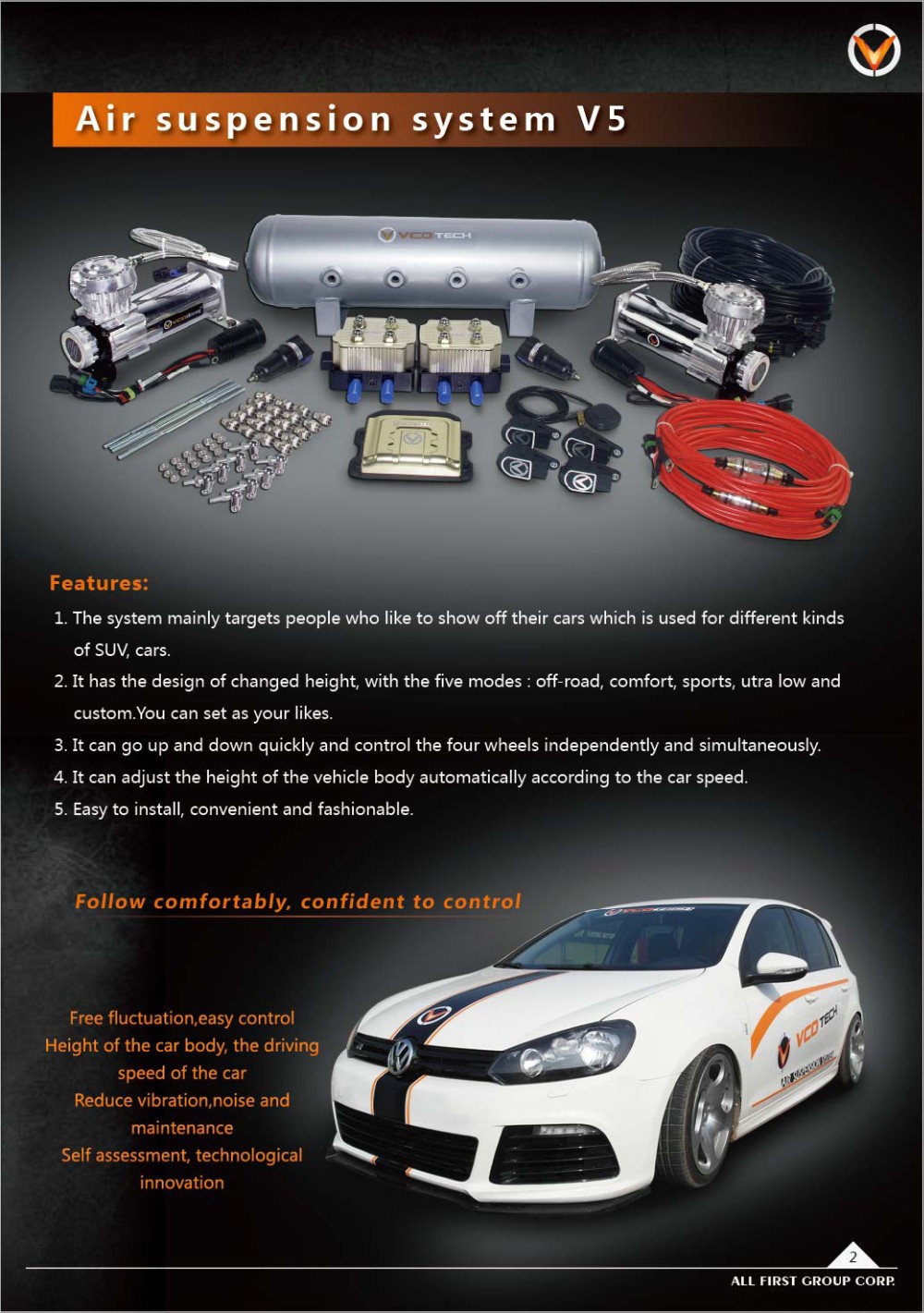 Auto Parts Adjustable Vcotech Air Suspension,Air Suspension Kits For