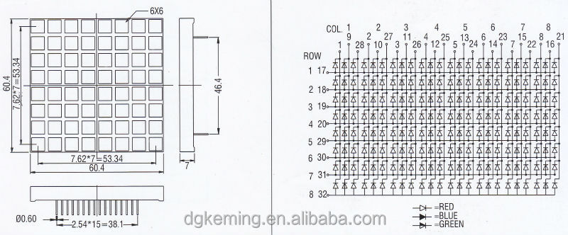 Promotion square dot 60.2x60.2mm led sign 8x8 rgb led matrix