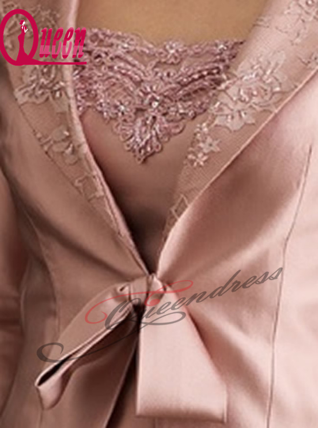 高品質桃の色ビーズのアップリケレース長い花嫁の母のイブニングドレスの長いジャケット問屋・仕入れ・卸・卸売り