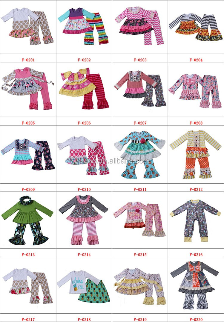 Yawoo子供服卸売花トップフリルボトム衣装タイトパンツ新しいスタイル子供服セット仕入れ・メーカー・工場