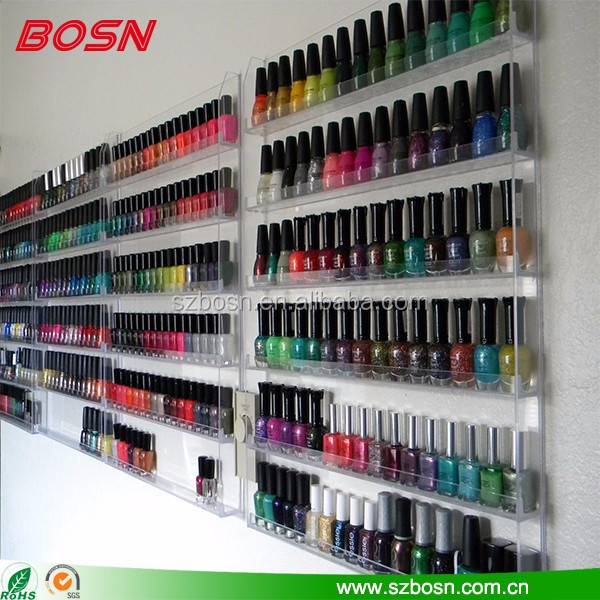 Large Wall Mounted Acrylic Nail Polish Opi Drawer Display Perspex