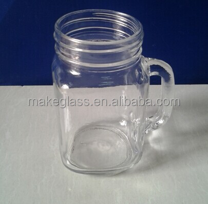 ハンドル付き正方形のガラスの瓶と蓋、 藁と16オンスガラス石工瓶問屋・仕入れ・卸・卸売り