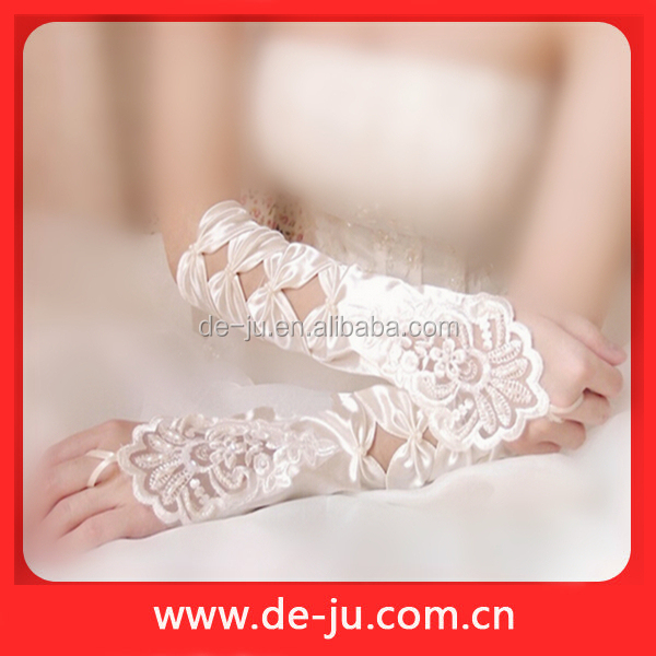 エレガントな花の装飾白のイブニングドレス花嫁の肘指なしレースの手袋仕入れ・メーカー・工場
