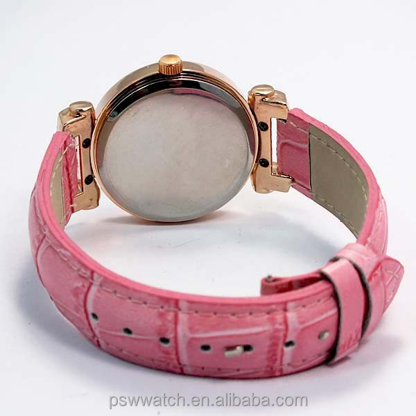 rose gold flower print dial Japan quartz lady watches fashion leather watch