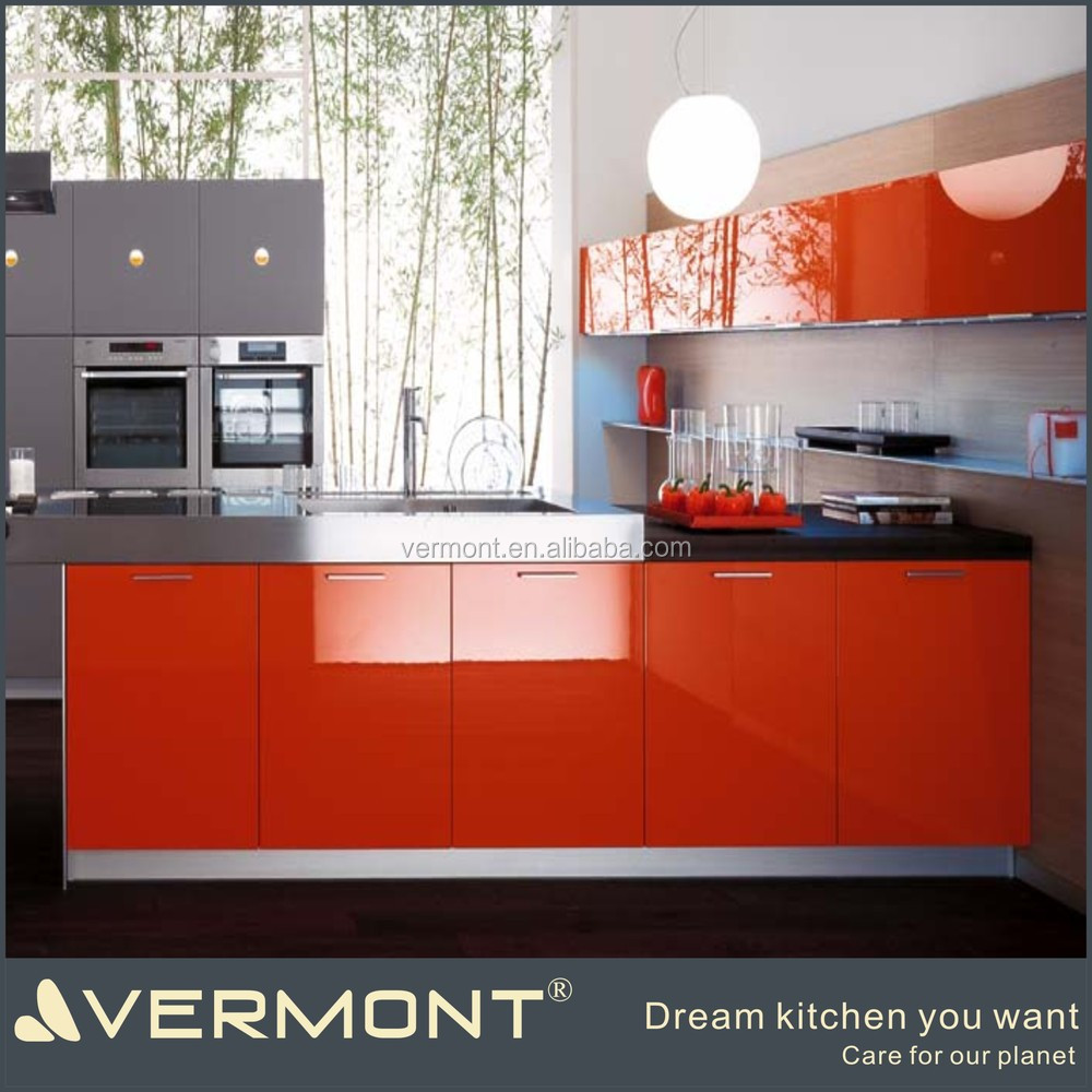 Hoogglans oranje geschilderd keuken ontwerp lay out keuken kasten ...