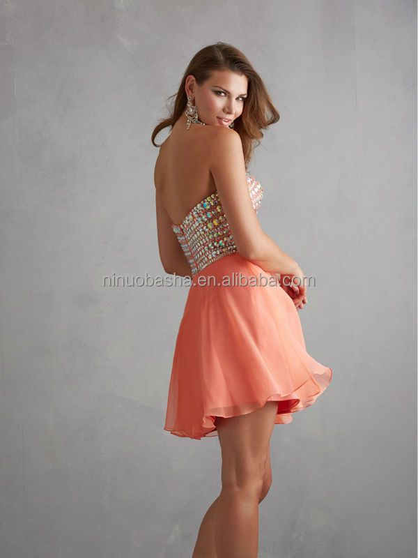 Top Rated 2014 Coral Chiffon Sweetheart Mini A-Line Prom Dresses ...