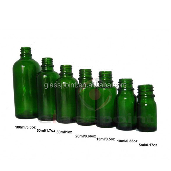 5ml、 10ml、 15ミリリットル、 20ml、 30ml、 50ml、 100ml緑のエッセンシャルオイルのガラス瓶問屋・仕入れ・卸・卸売り