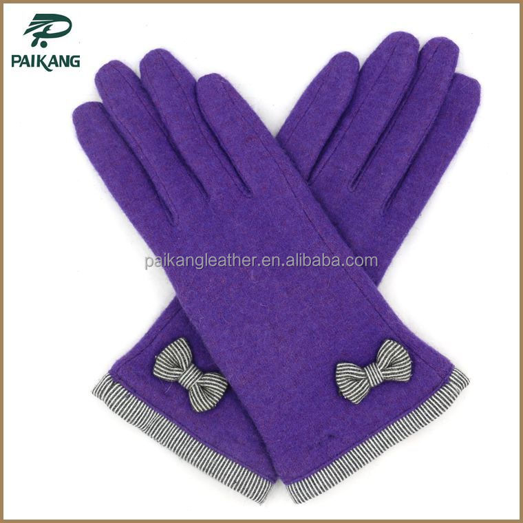 女性の冬の紫100％弓を持つカシミヤの手袋仕入れ・メーカー・工場