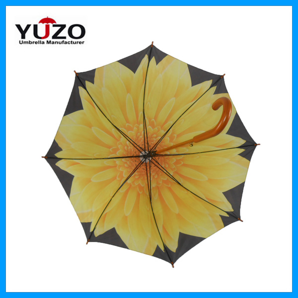 カスタム木製のハンドルの傘の花の印刷された傘問屋・仕入れ・卸・卸売り