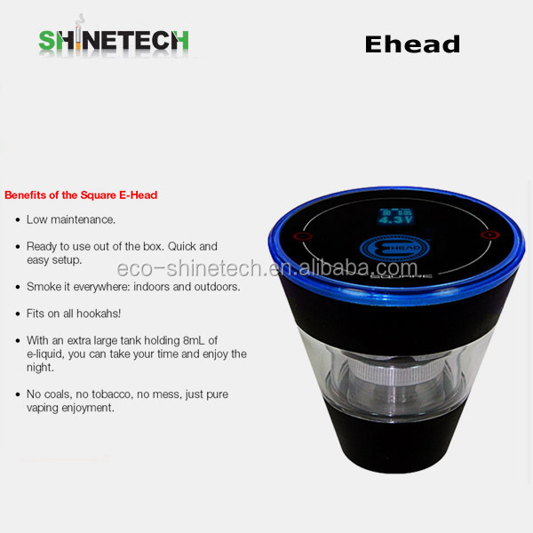 Square ehead!!!Touch screen e head hookah with 8ml tank fit for all kinds of ehookah with two colors