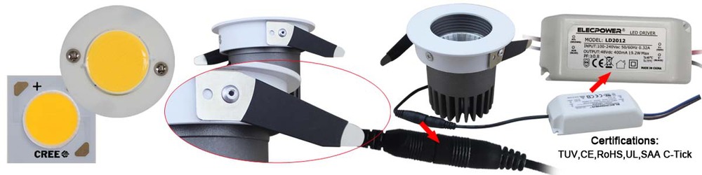 12ワットcob ledダウンライトsaa tuvホテル使用のためのクリケットライブ仕入れ・メーカー・工場