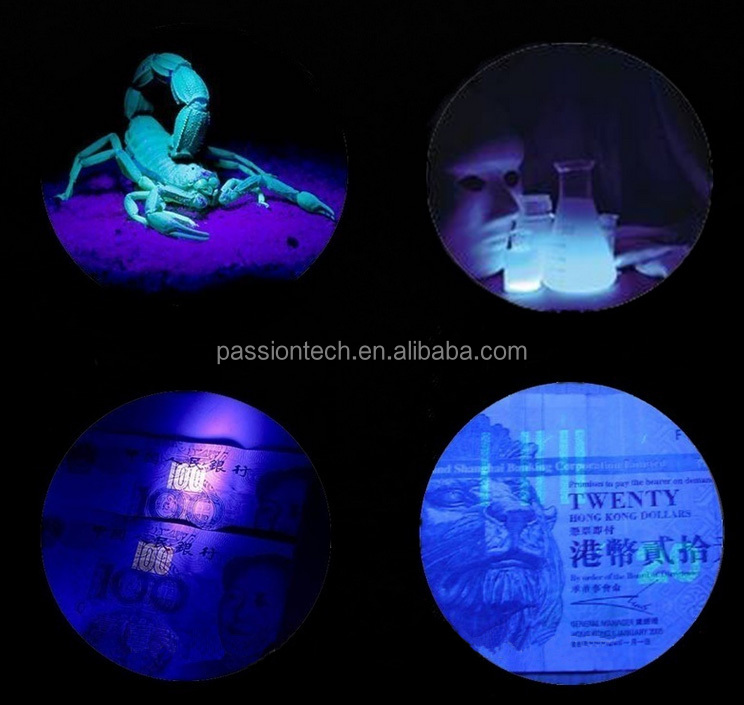 leduvライトpassiontech9395nmポータブル紫外線ledの懐中電灯トーチライトランプ紫外線検出するために光仕入れ・メーカー・工場