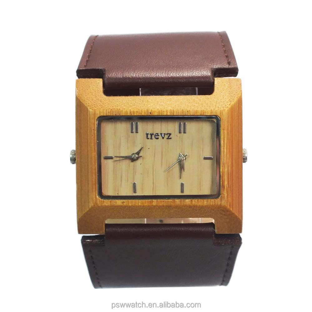 custom wood square bamboo watch wood watch big strap leather men wood watch