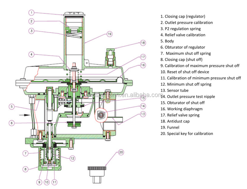 dn50,direct operated compensated obturator type gas pressure