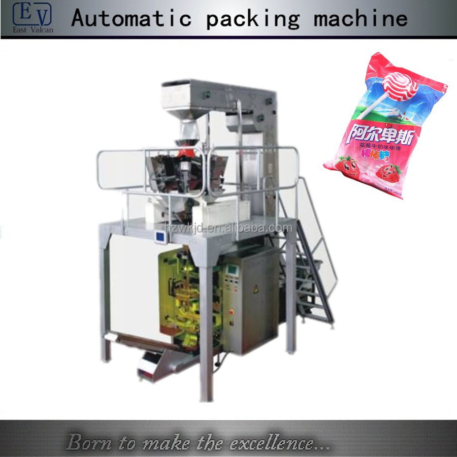 Vertical form fill seal wrapped lollipop packaging machine