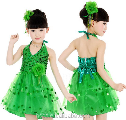 新しいデザインのスパンコールのパーティードレスvネック美しい学校の女の子のダンス服のダンスの衣装問屋・仕入れ・卸・卸売り