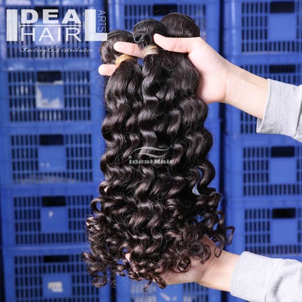 卸売毛エクステンション7aグレード深い波、 もつれないブラジルの人間の髪の毛の拡張子問屋・仕入れ・卸・卸売り