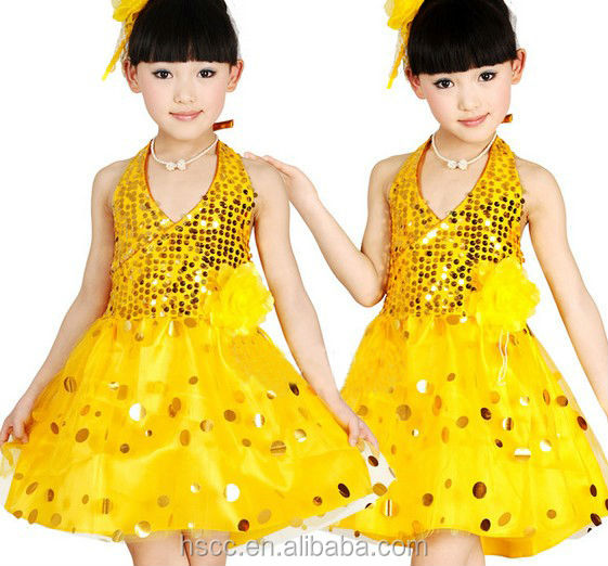 新しいデザインのスパンコールのパーティードレスvネック美しい学校の女の子のダンス服のダンスの衣装問屋・仕入れ・卸・卸売り